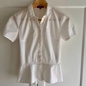 HUGO BOSS White Collared Button Up Short-sleeved Blouse | Size 0